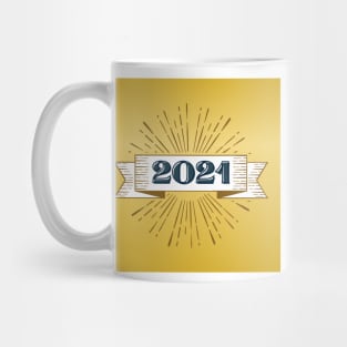 2021 happy new year holiday retro vintage theme blue gold yellow brown pattern Mug